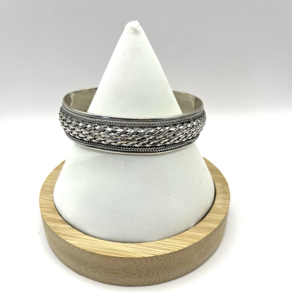 Woven Basket Weave Sterling Silver 925‎ Cuff Bracelet Stamped FAS 19 Grams